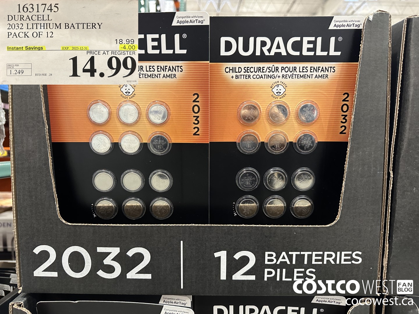 1631745 DURACELL 2032 LITHIUM BATTERY PACK OF 12 ($4.00 INSTANT SAVINGS EXPIRES ON 2023-12-31) $14.99