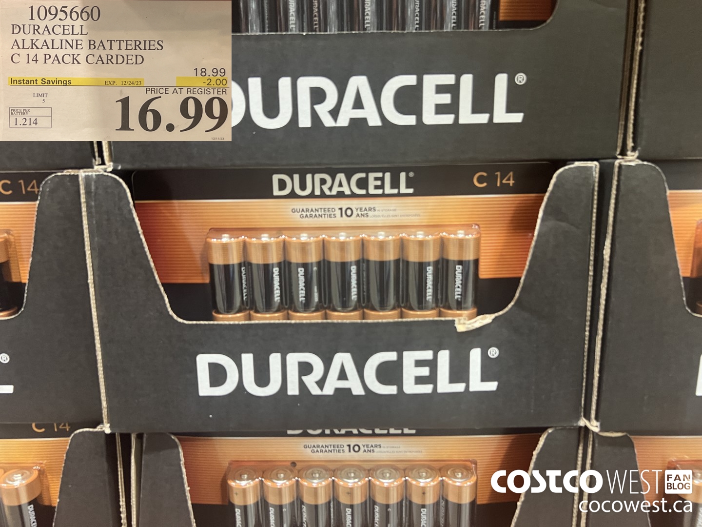 1095660 DURACELL ALKALINE BATTERIES C 14 PACK CARDED ($2.00 INSTANT SAVINGS EXPIRES ON 2023-12-24) $16.99