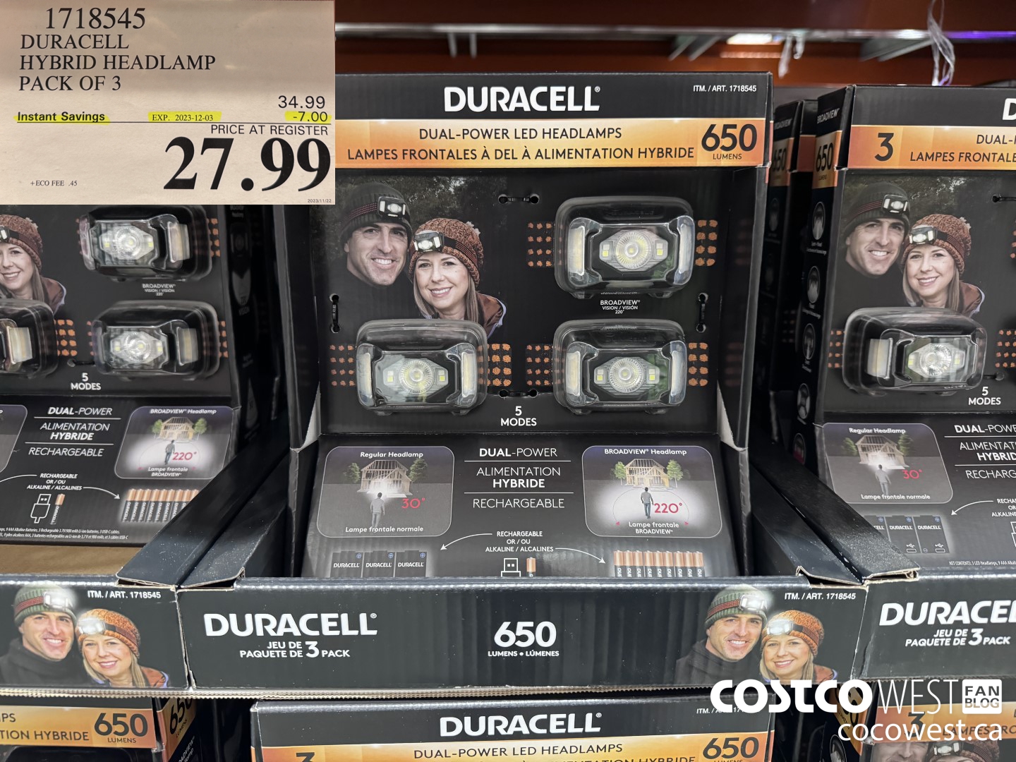 1718545 DURACELL HYBRID HEADLAMP PACK OF 3 ($7.00 INSTANT SAVINGS EXPIRES ON 2023-12-03) $27.99