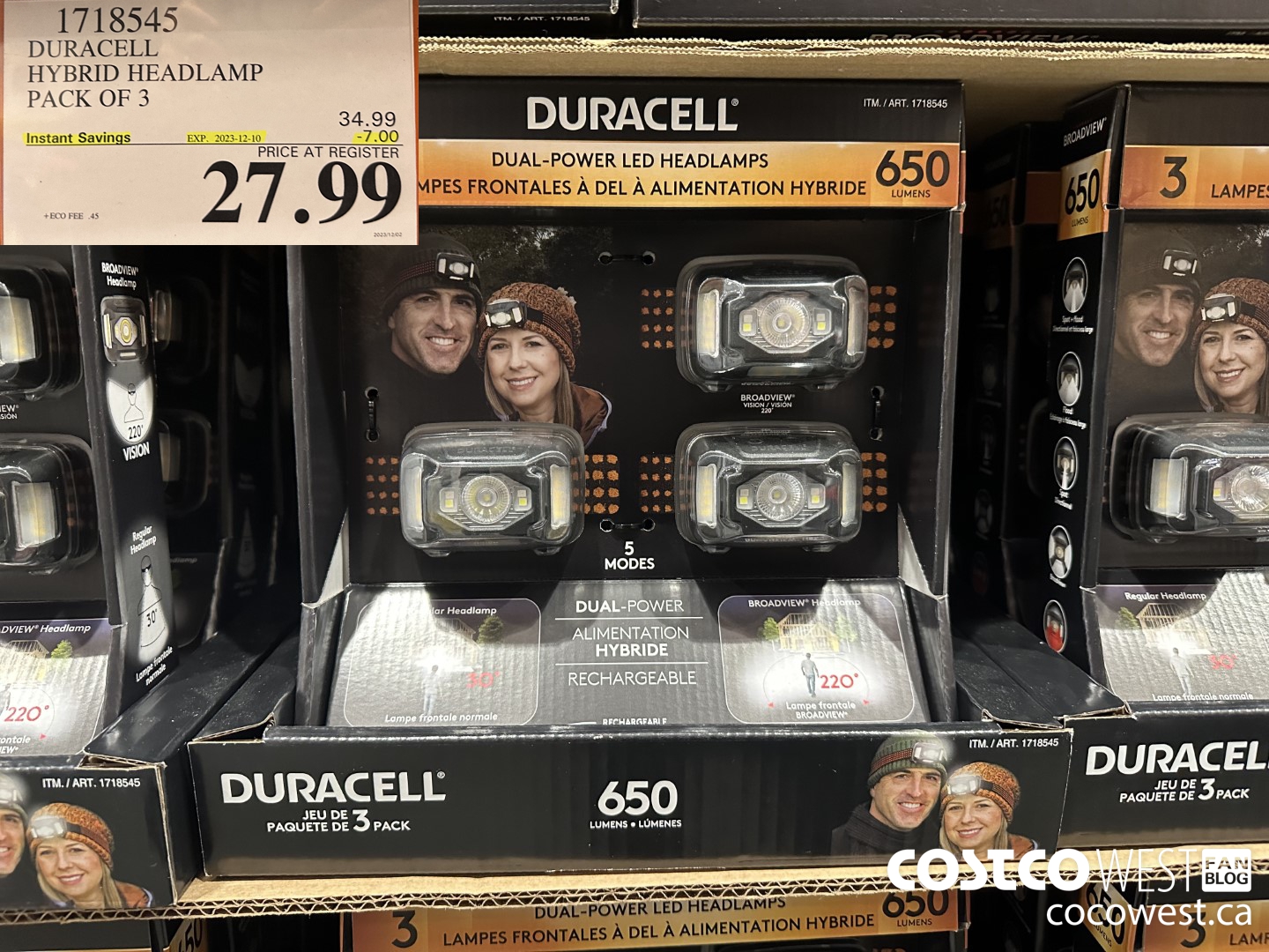 1718545 DURACELL HYBRID HEADLAMP PACK OF 3 ($7.00 INSTANT SAVINGS EXPIRES ON 2023-12-10) $27.99