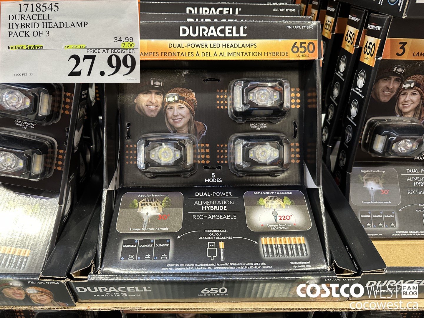 1718545 DURACELL HYBRID HEADLAMP PACK OF 3 ($7.00 INSTANT SAVINGS EXPIRES ON 2023-12-24) $27.99