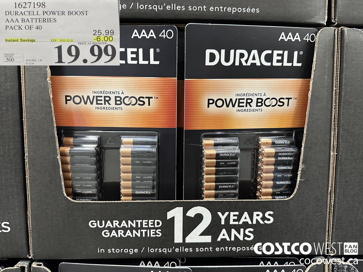 1627198 DURACELL POWER BOOST AAA BATTERIES PACK OF 40 ($6.00 INSTANT SAVINGS EXPIRES ON 2023-12-31) $19.99