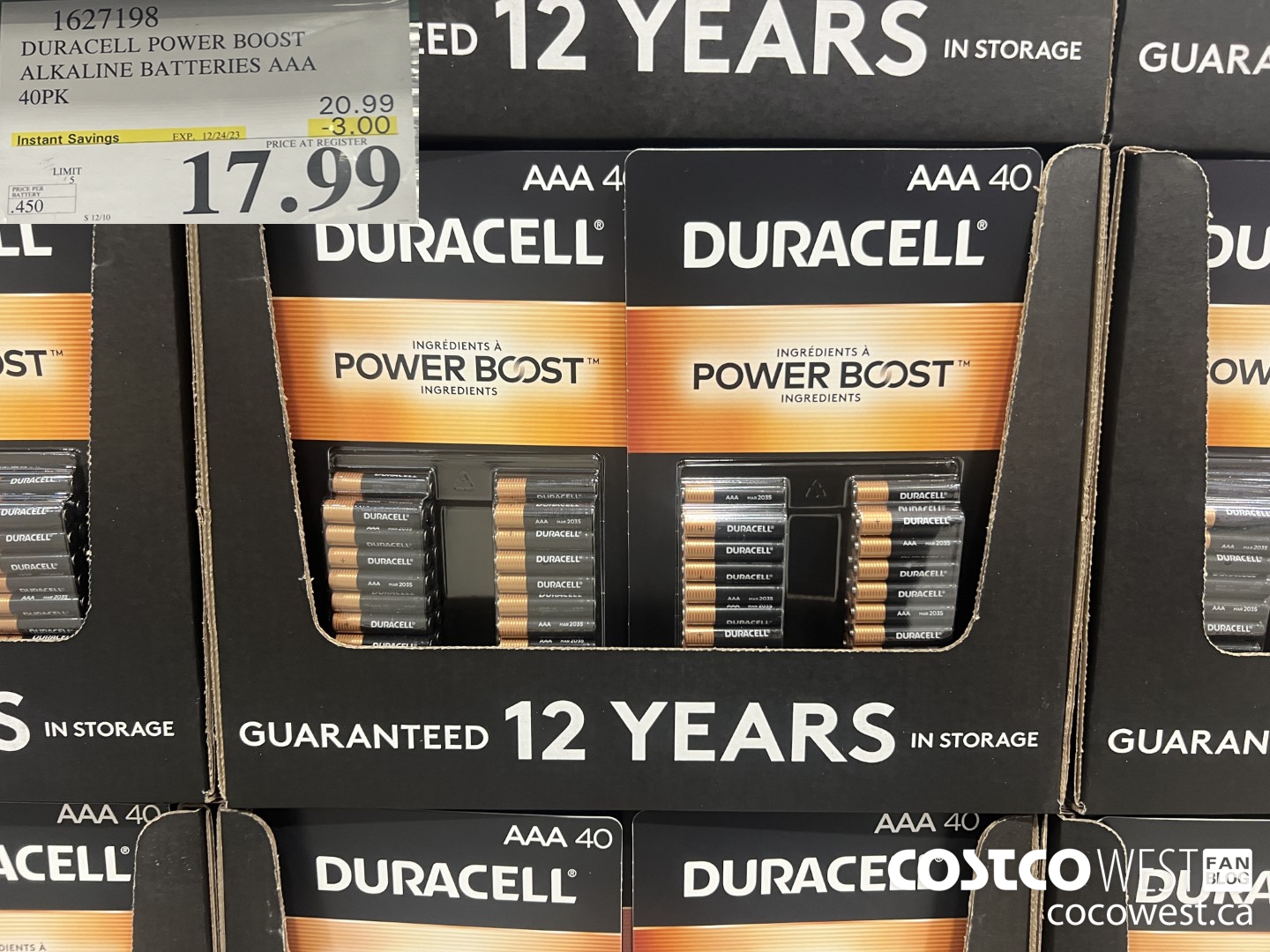 1627198 DURACELL POWER BOOST AAA BATTERIES PACK OF 40 ($3.00 INSTANT SAVINGS EXPIRES ON 2023-12-24) $17.99