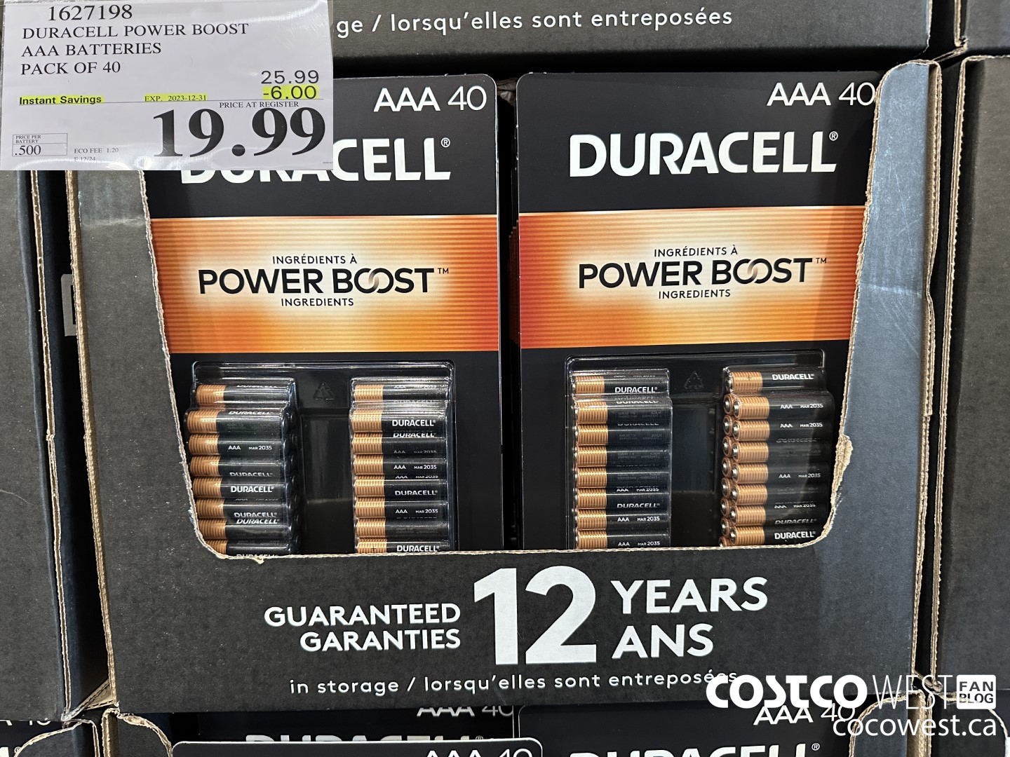 1627198 DURACELL POWER BOOST AAA BATTERIES PACK OF 40 ($6.00 INSTANT SAVINGS EXPIRES ON 2023-12-31) $19.99