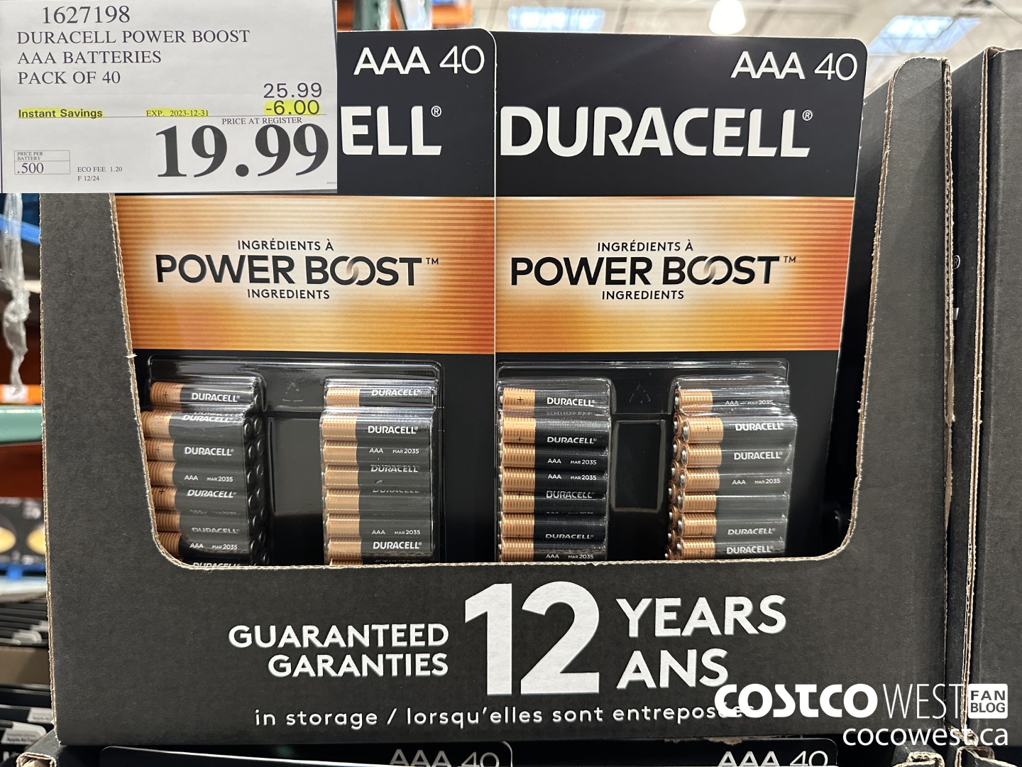 1627198 DURACELL POWER BOOST AAA BATTERIES PACK OF 40 ($6.00 INSTANT SAVINGS EXPIRES ON 2023-12-31) $19.99