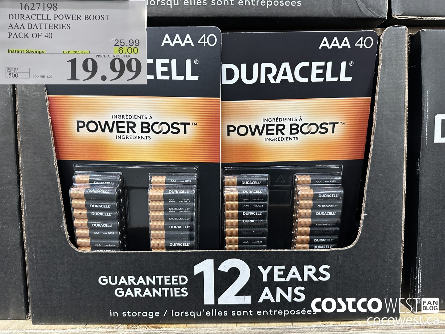 1627198 DURACELL POWER BOOST AAA BATTERIES PACK OF 40 ($6.00 INSTANT SAVINGS EXPIRES ON 2023-12-31) $19.99