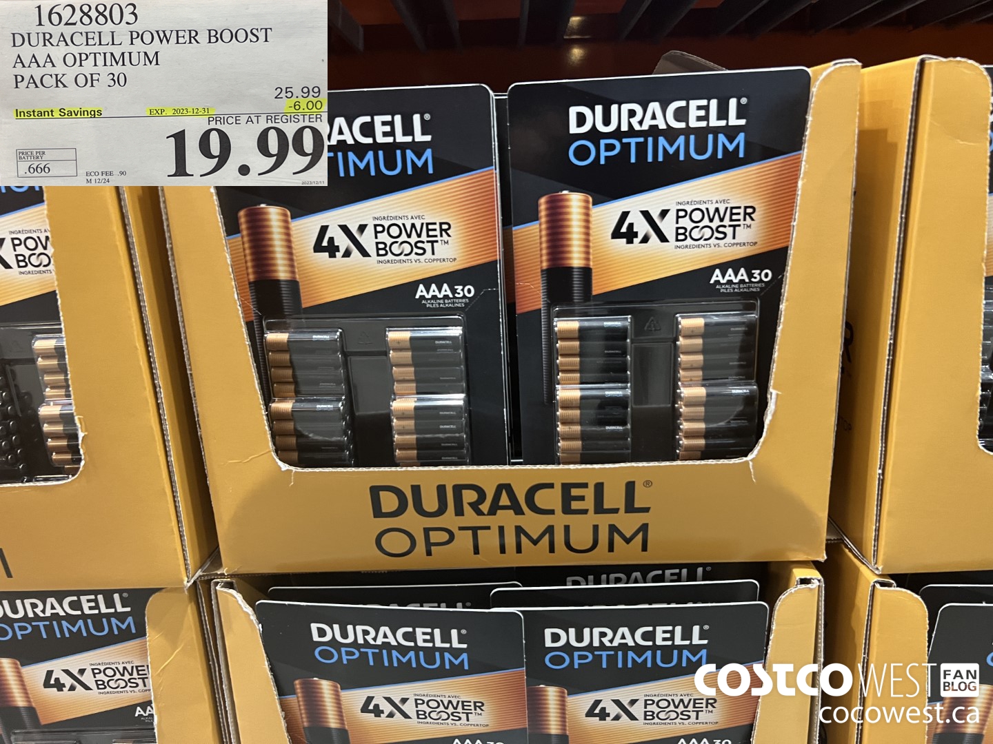 1628803 DURACELL POWER BOOST AAA OPTIMUM PACK OF 30 ($6.00 INSTANT SAVINGS EXPIRES ON 2023-12-31) $19.99