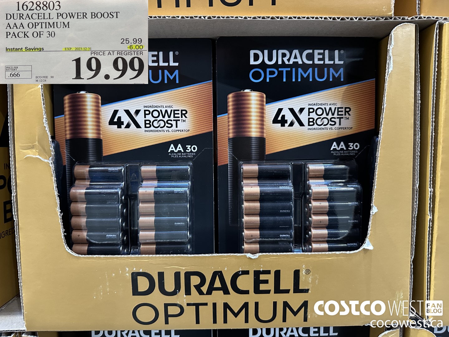 1628803 DURACELL POWER BOOST AAA OPTIMUM PACK OF 30 ($6.00 INSTANT SAVINGS EXPIRES ON 2023-12-31) $19.99