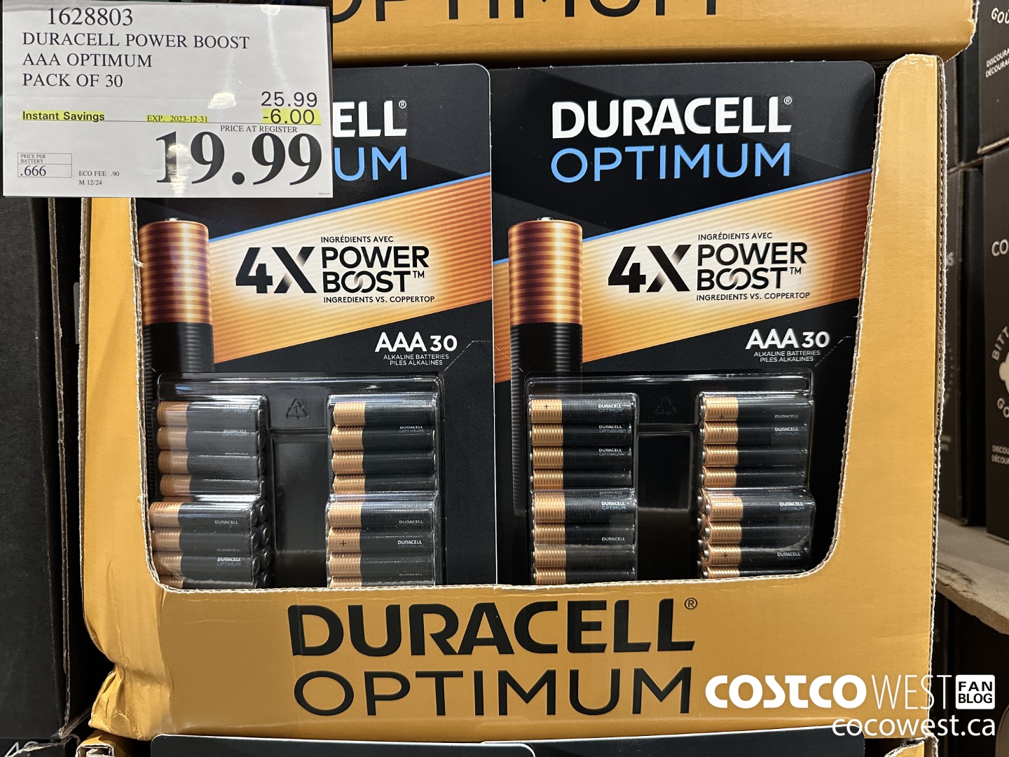 1628803 DURACELL POWER BOOST AAA OPTIMUM PACK OF 30 ($6.00 INSTANT SAVINGS EXPIRES ON 2023-12-31) $19.99