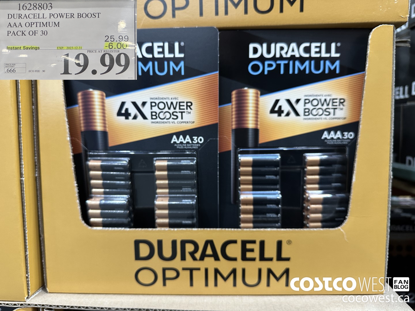 1628803 DURACELL POWER BOOST AAA OPTIMUM PACK OF 30 ($6.00 INSTANT SAVINGS EXPIRES ON 2023-12-31) $19.99