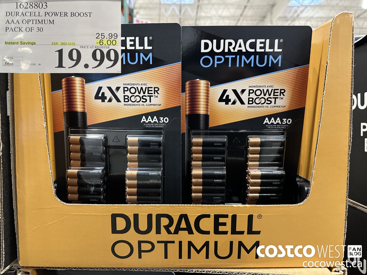 1628803 DURACELL POWER BOOST AAA OPTIMUM PACK OF 30 ($6.00 INSTANT SAVINGS EXPIRES ON 2023-12-31) $19.99