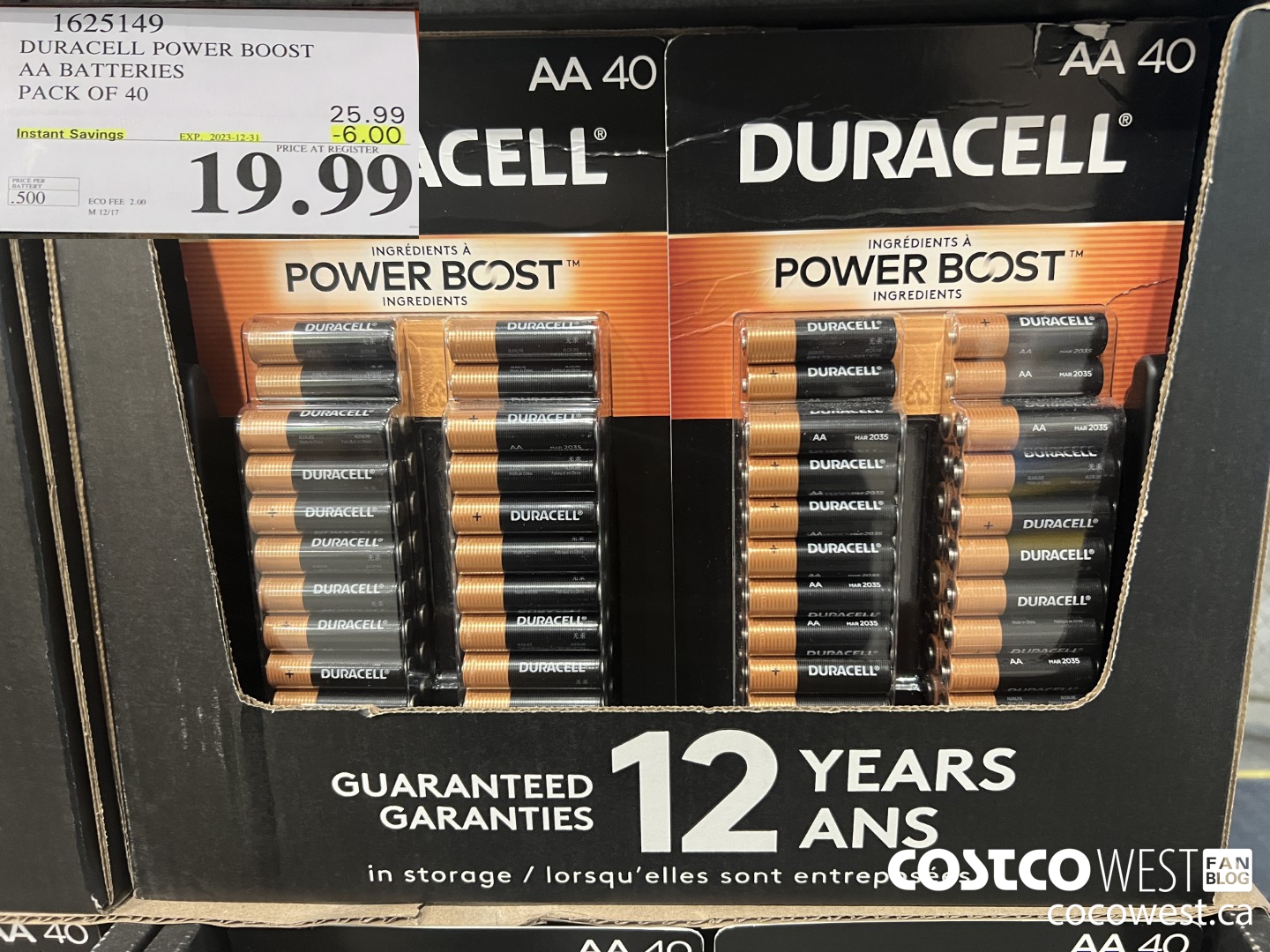 1625149 DURACELL POWER BOOST AA BATTERIES PACK OF 40 ($6.00 INSTANT SAVINGS EXPIRES ON 2023-12-31) $19.99