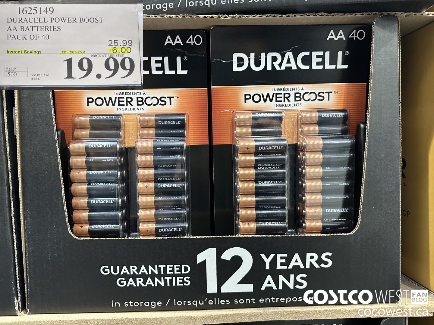 1625149 DURACELL POWER BOOST AA BATTERIES PACK OF 40 ($6.00 INSTANT SAVINGS EXPIRES ON 2023-12-31) $19.99
