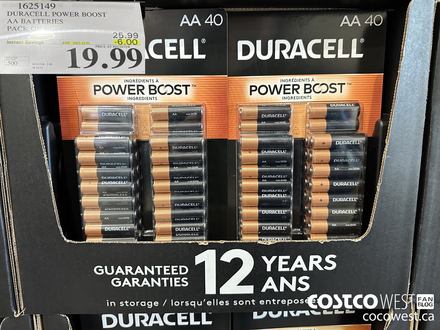 1625149 DURACELL POWER BOOST AA BATTERIES PACK OF 40 ($6.00 INSTANT SAVINGS EXPIRES ON 2023-12-31) $19.99