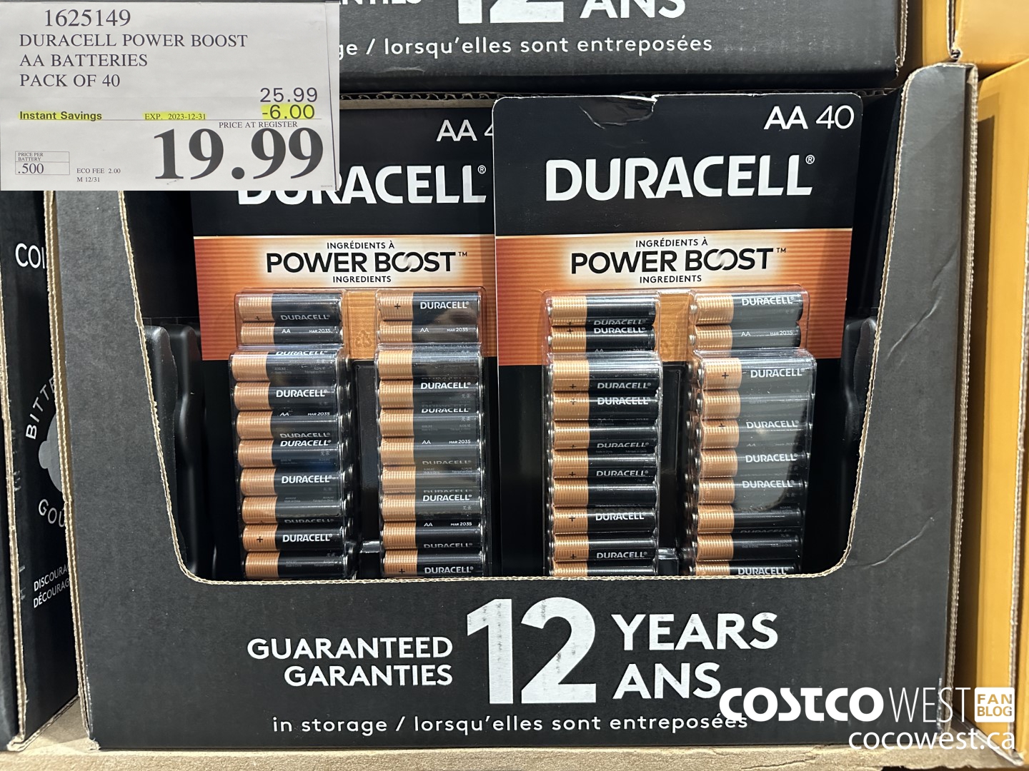 1625149 DURACELL POWER BOOST AA BATTERIES PACK OF 40 ($6.00 INSTANT SAVINGS EXPIRES ON 2023-12-31) $19.99