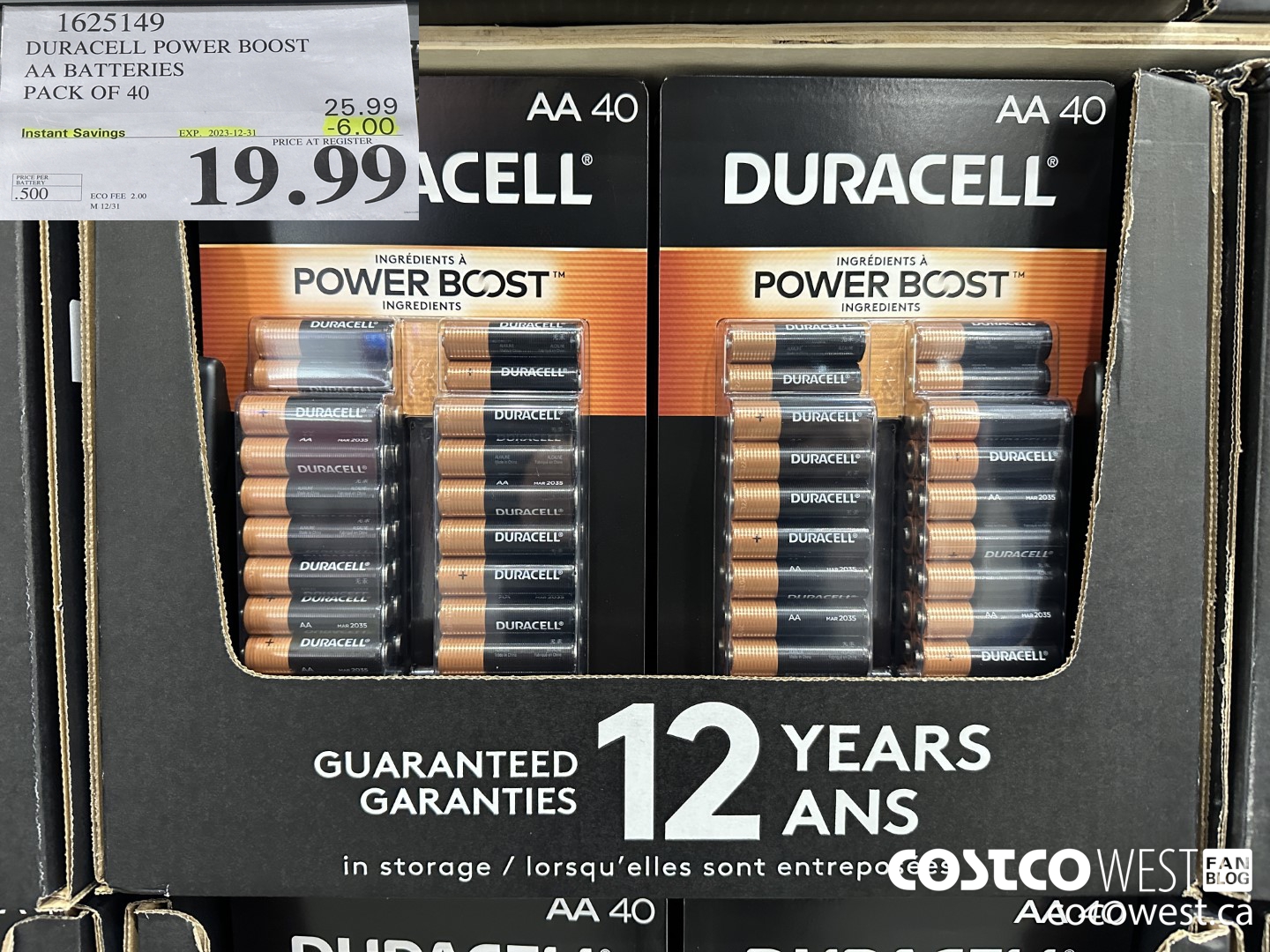 1625149 DURACELL POWER BOOST AA BATTERIES PACK OF 40 ($6.00 INSTANT SAVINGS EXPIRES ON 2023-12-31) $19.99
