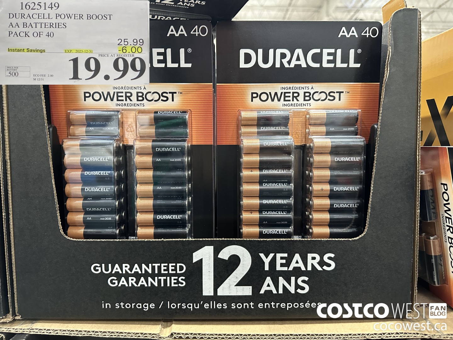 1625149 DURACELL POWER BOOST AA BATTERIES PACK OF 40 ($6.00 INSTANT SAVINGS EXPIRES ON 2023-12-31) $19.99