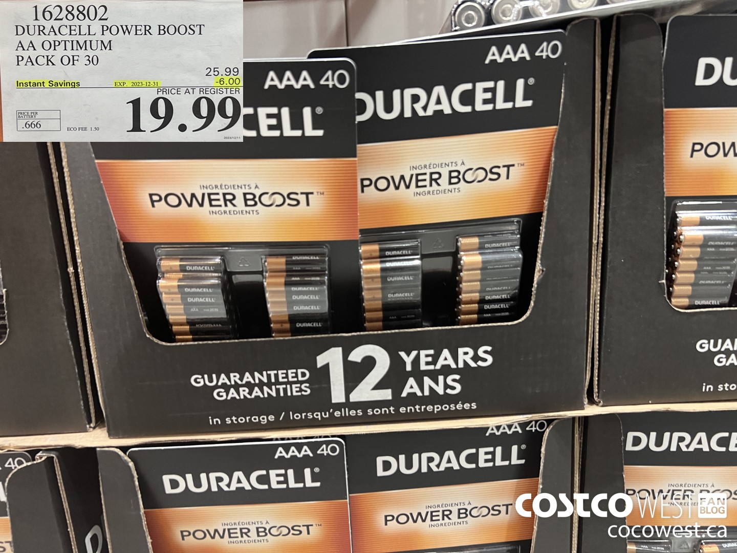 1628802 DURACELL POWER BOOST AA OPTIMUM PACK OF 30 ($6.00 INSTANT SAVINGS EXPIRES ON 2023-12-31) $19.99