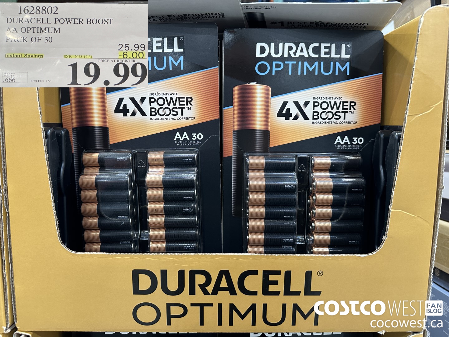 1628802 DURACELL POWER BOOST AA OPTIMUM PACK OF 30 ($6.00 INSTANT SAVINGS EXPIRES ON 2023-12-31) $19.99