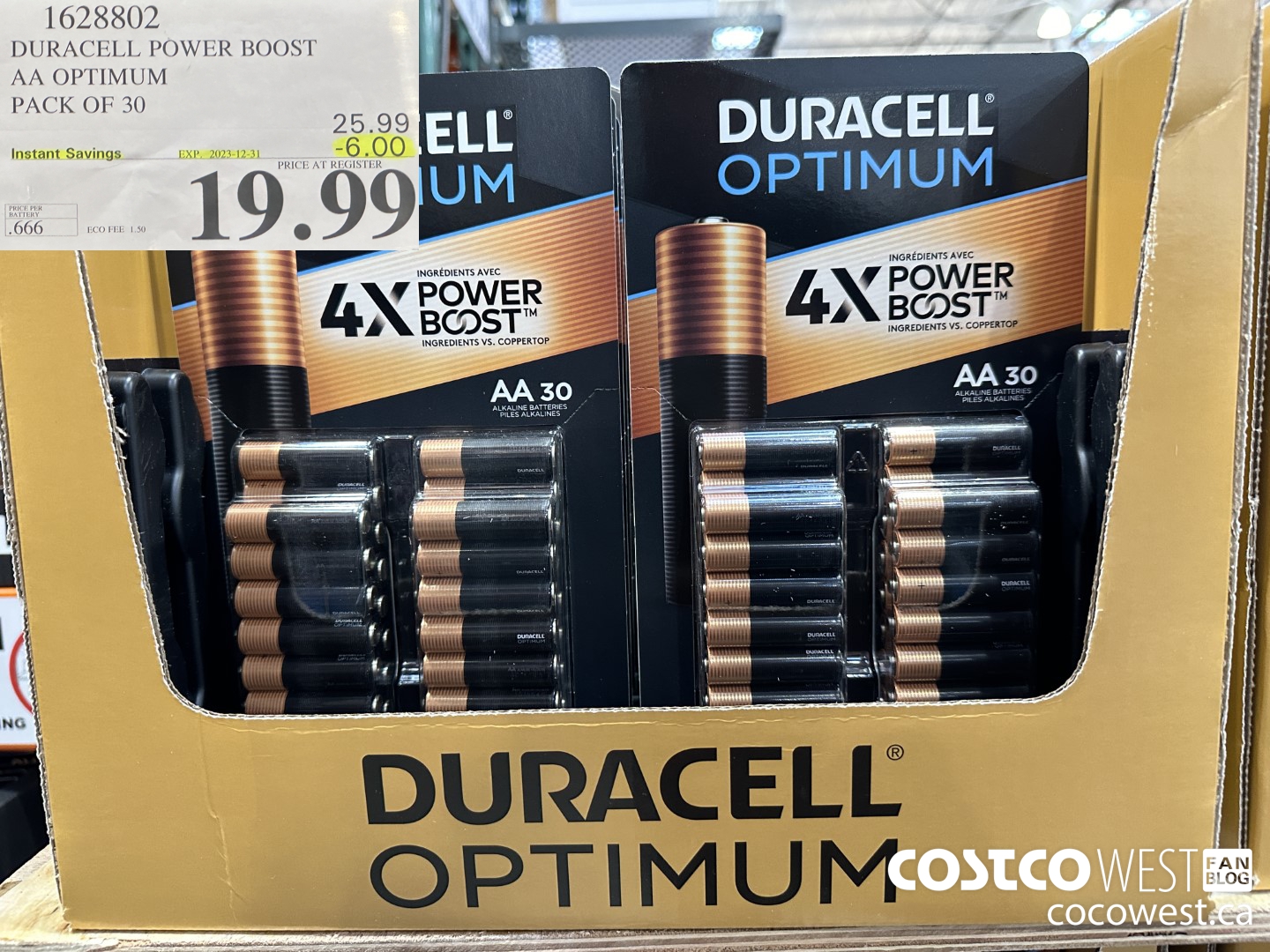 1628802 DURACELL POWER BOOST AA OPTIMUM PACK OF 30 ($6.00 INSTANT SAVINGS EXPIRES ON 2023-12-31) $19.99