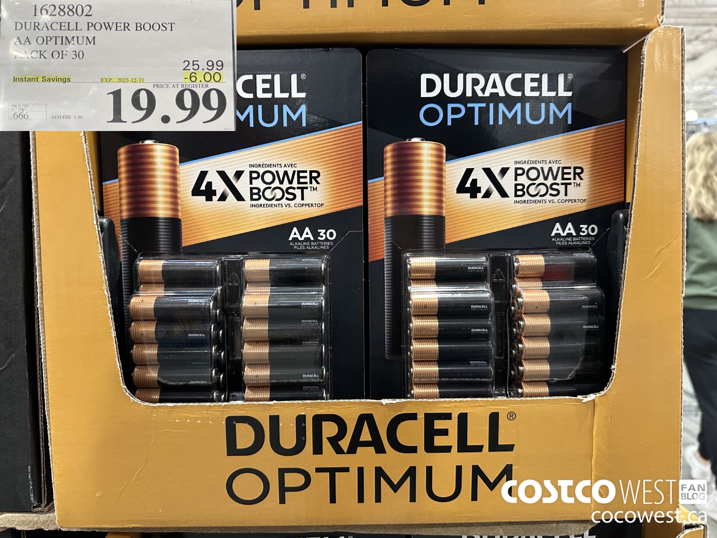 1628802 DURACELL POWER BOOST AA OPTIMUM PACK OF 30 ($6.00 INSTANT SAVINGS EXPIRES ON 2023-12-31) $19.99
