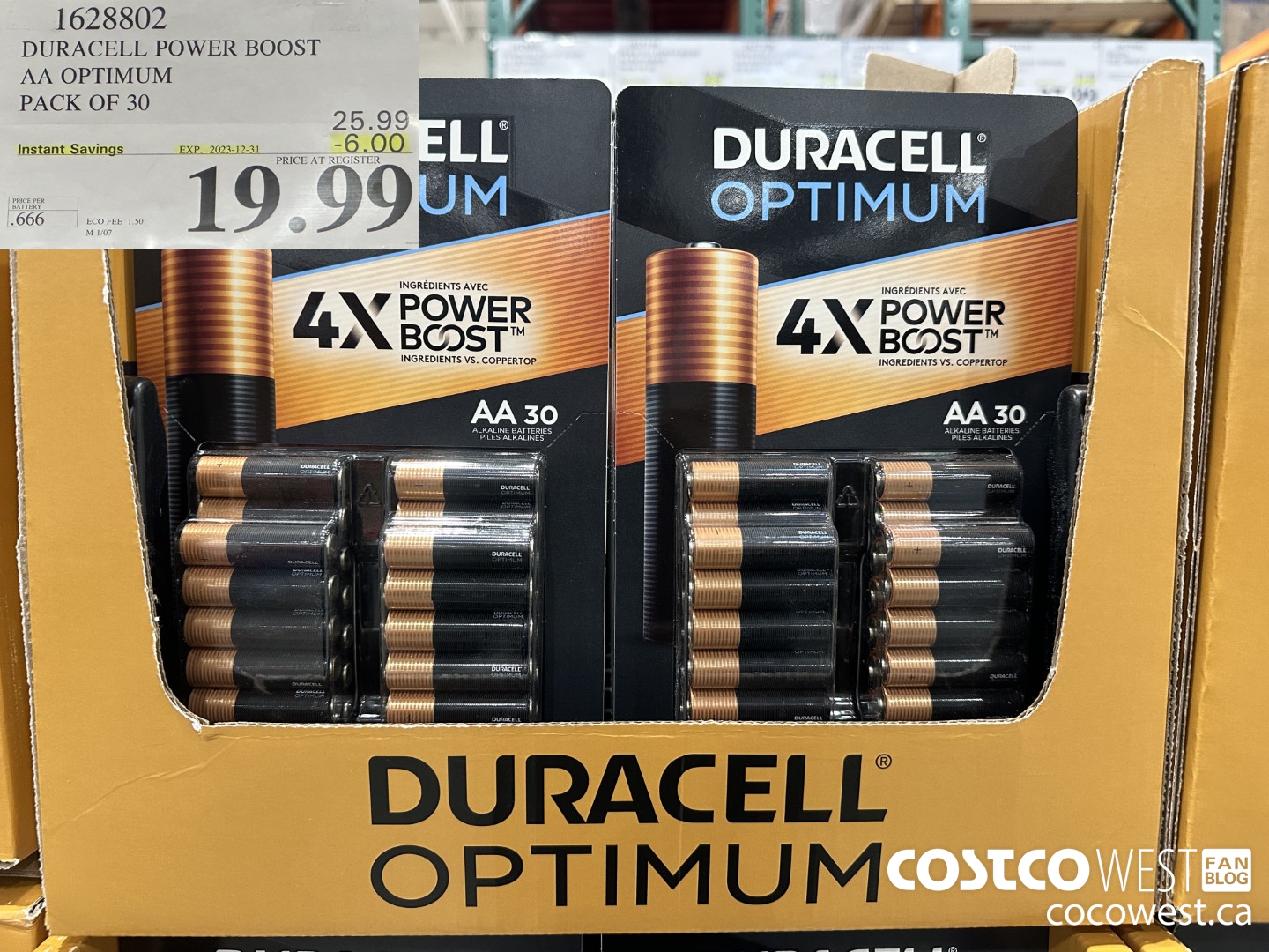 1628802 DURACELL POWER BOOST AA OPTIMUM PACK OF 30 ($6.00 INSTANT SAVINGS EXPIRES ON 2023-12-31) $19.99