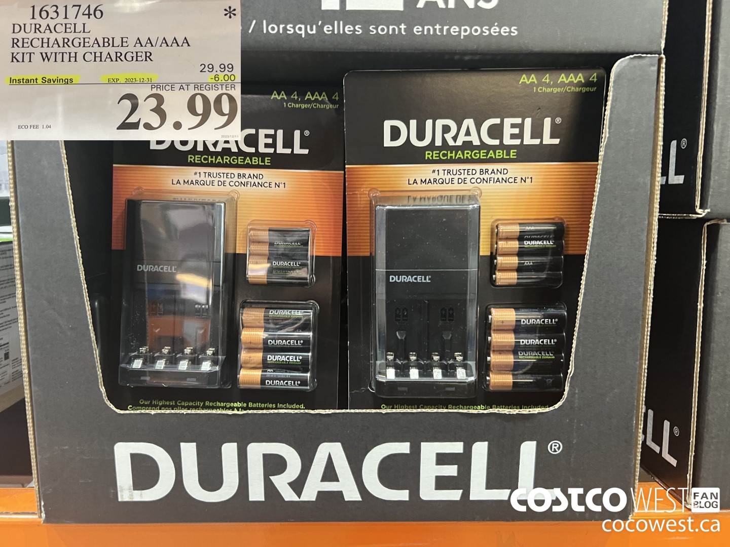 1631746 DURACELL RECHARGEABLE AA/AAA KIT WITH CHARGER ($6.00 INSTANT SAVINGS EXPIRES ON 2023-12-31) $23.99