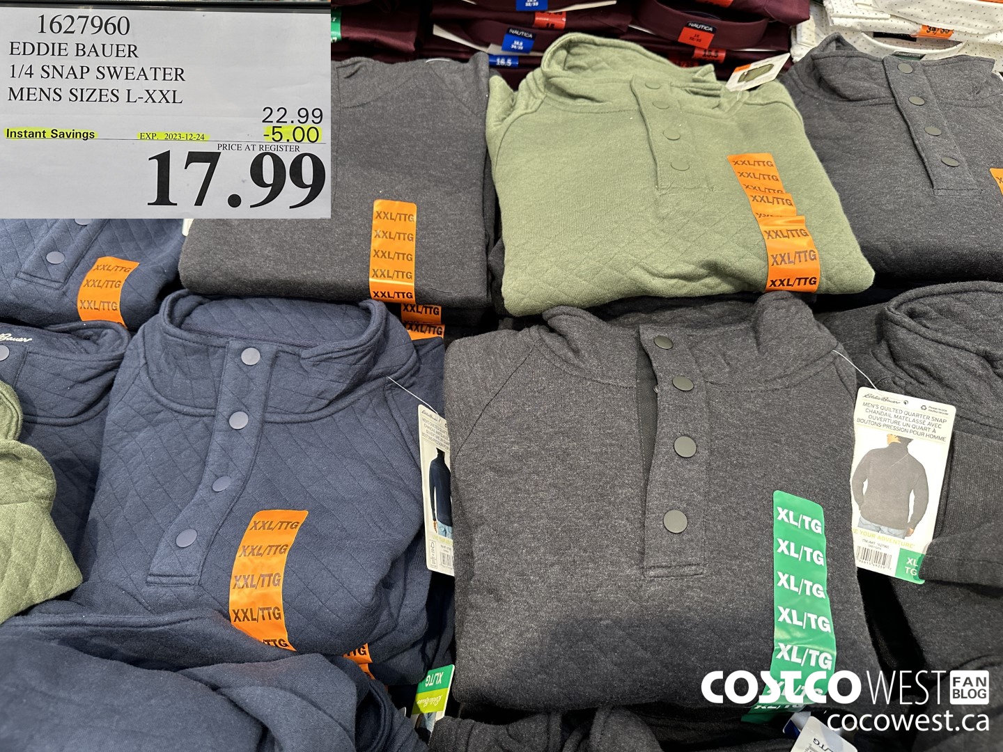 1627960 EDDIE BAUER 1/4 SNAP SWEATER MENS SIZES L-XXL ($5.00 INSTANT SAVINGS EXPIRES ON 2023-12-24) $17.99