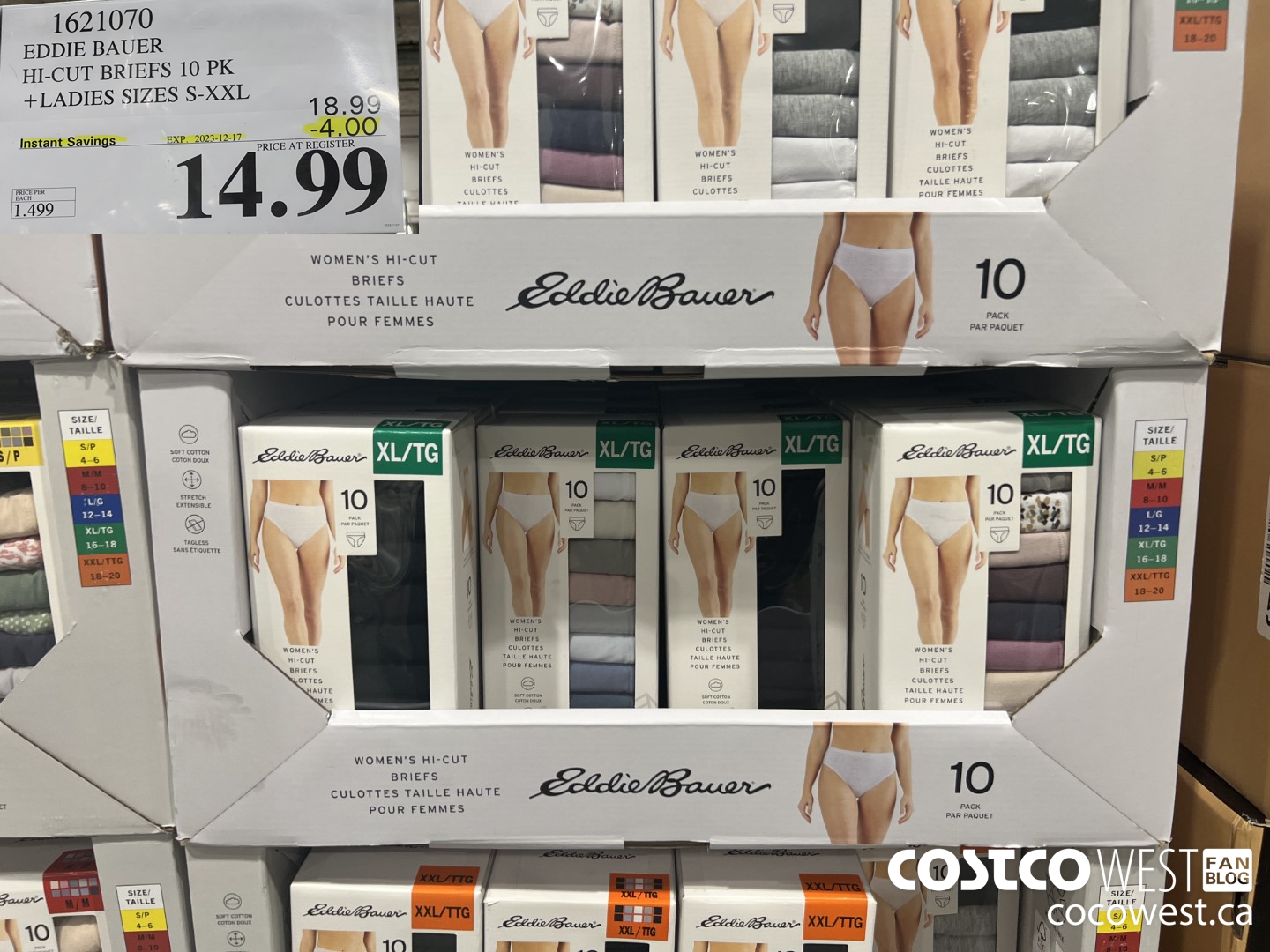 1621070 EDDIE BAUER HI-CUT BRIEF 10PK LADIES SIZES S-XXL ($4.00 INSTANT SAVINGS EXPIRES ON 2023-12-17) $14.99