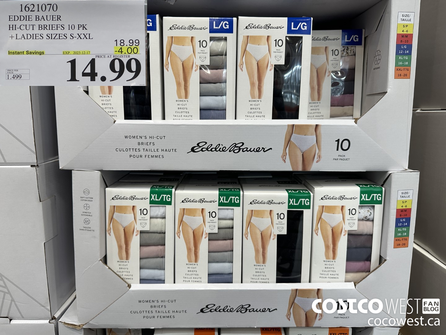 1621070 EDDIE BAUER HI-CUT BRIEF 10PK LADIES SIZES S-XXL ($4.00 INSTANT SAVINGS EXPIRES ON 2023-12-17) $14.99