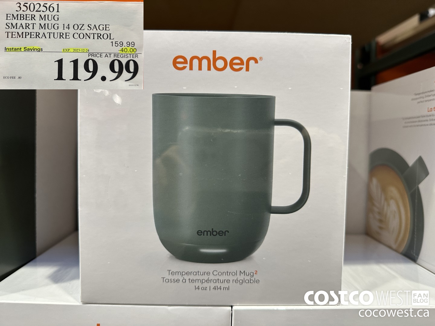 3502561 EMBER MUG SMART MUG 14 OZ SAGE TEMPERATURE CONTROL ($40.00 INSTANT SAVINGS EXPIRES ON 2023-12-24) $119.99