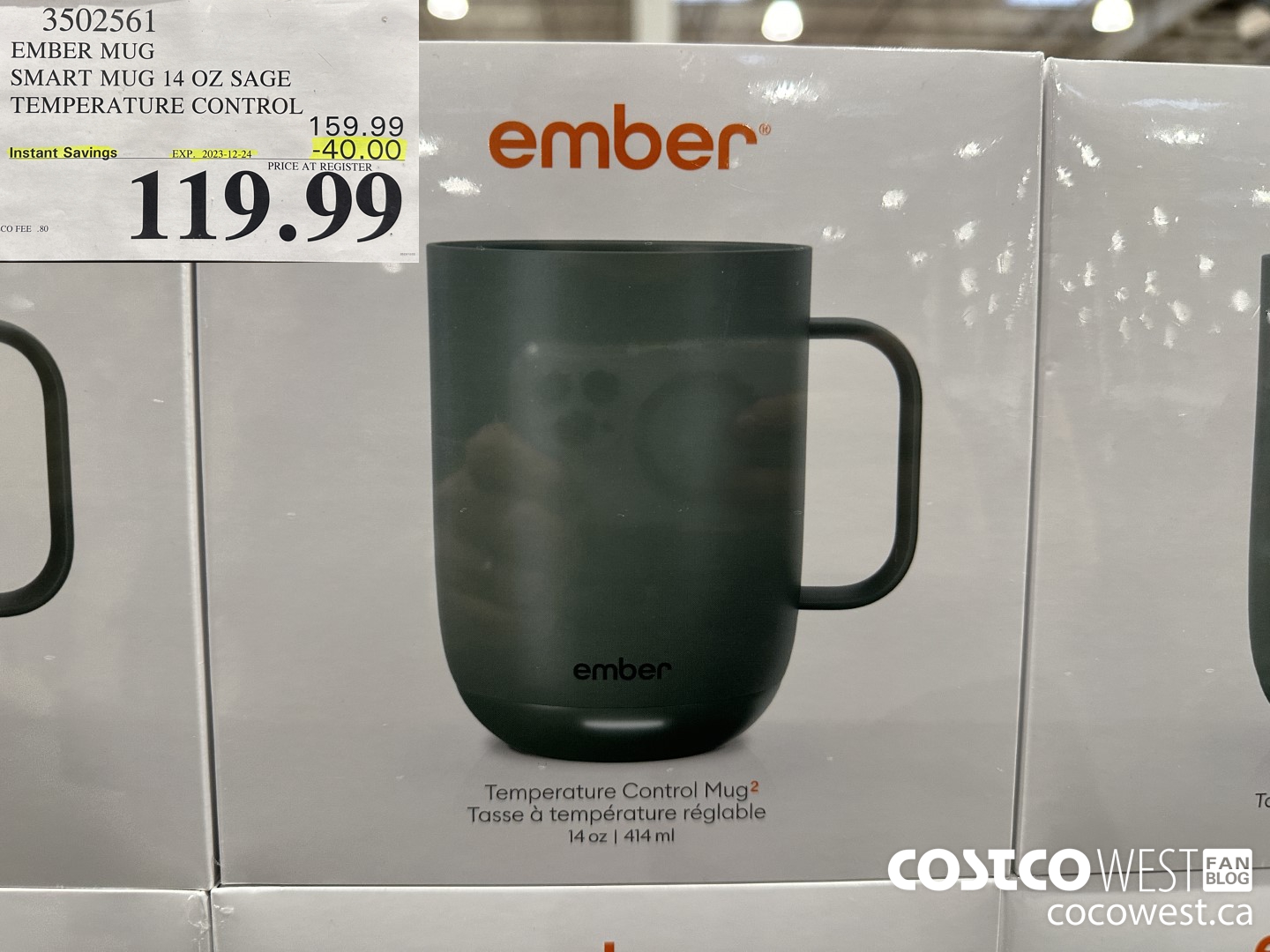 3502561 EMBER MUG SMART MUG 14 OZ SAGE TEMPERATURE CONTROL ($40.00 INSTANT SAVINGS EXPIRES ON 2023-12-24) $119.99