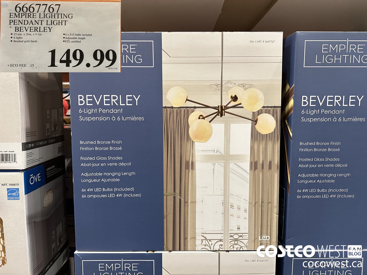 6667767 EMPIRE LIGHTING PENDANT LIGHT BEVERLEY $149.99