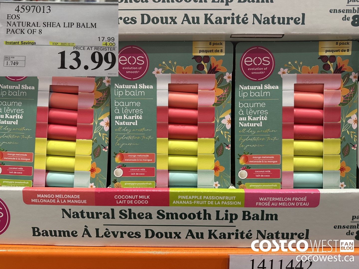 4597013 EOS NATURAL SHEA LIP BALM PACK OF 8 ($4.00 INSTANT SAVINGS EXPIRES ON 2023-12-17) $13.99