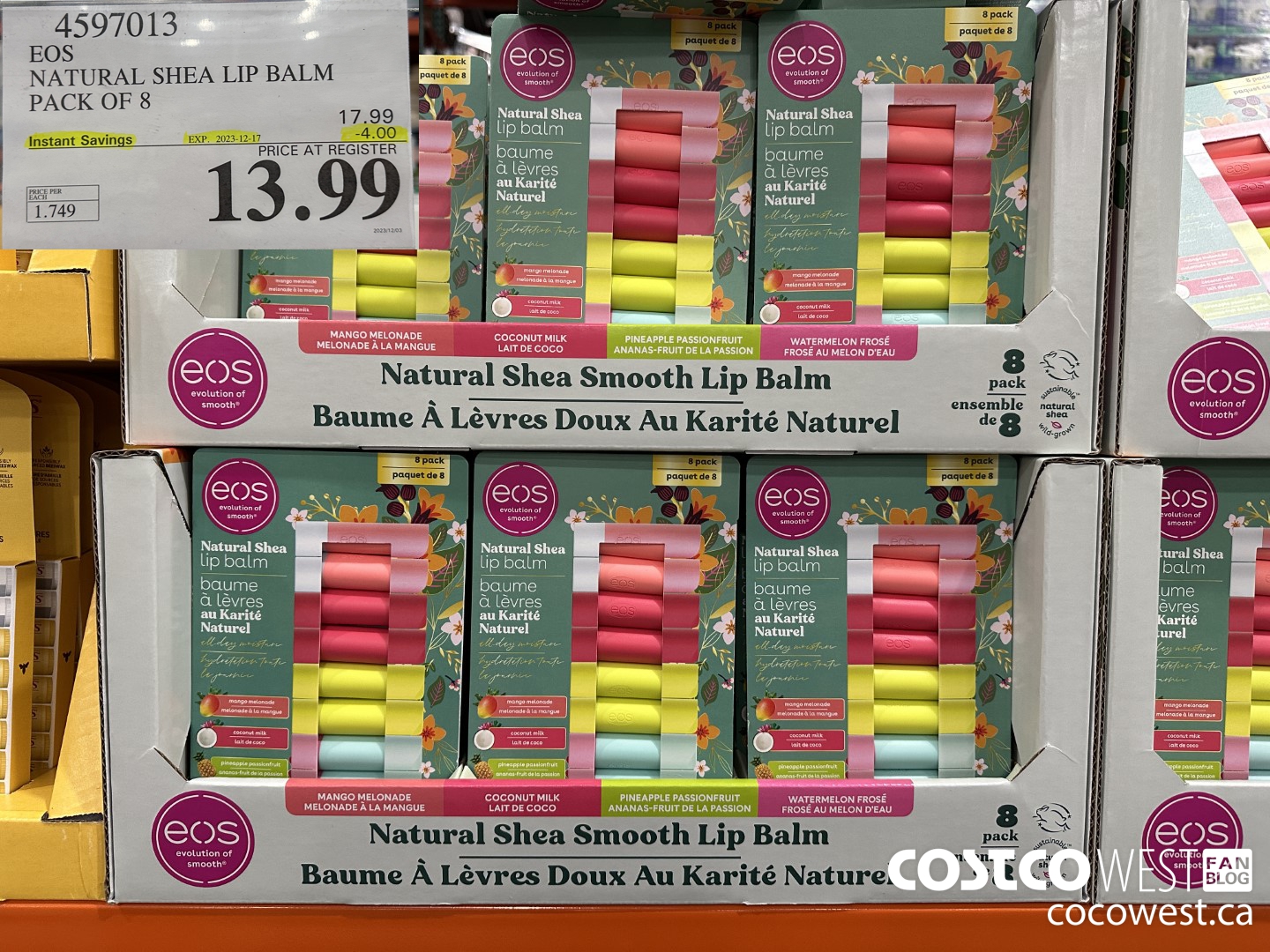 4597013 EOS NATURAL SHEA LIP BALM PACK OF 8 ($4.00 INSTANT SAVINGS EXPIRES ON 2023-12-17) $13.99
