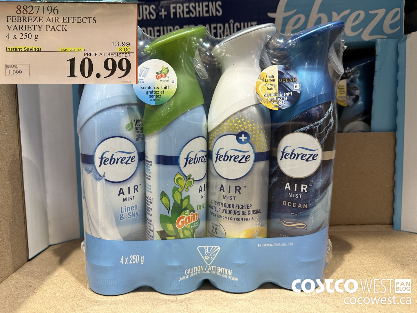 8827196 FEBREZE AIR EFFECTS VARIETY PACK 4 X 250 G ($3.00 INSTANT SAVINGS EXPIRES ON 2023-12-31) $10.99