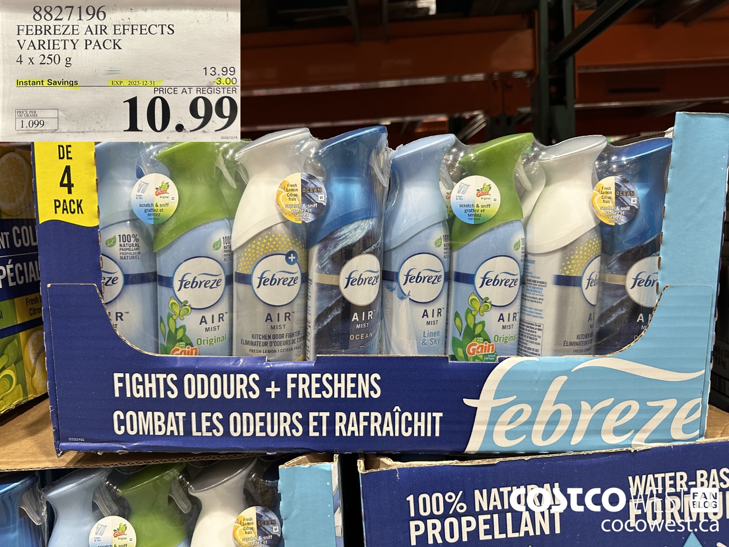 8827196 FEBREZE AIR EFFECTS VARIETY PACK 4 X 250 G ($3.00 INSTANT SAVINGS EXPIRES ON 2023-12-31) $10.99