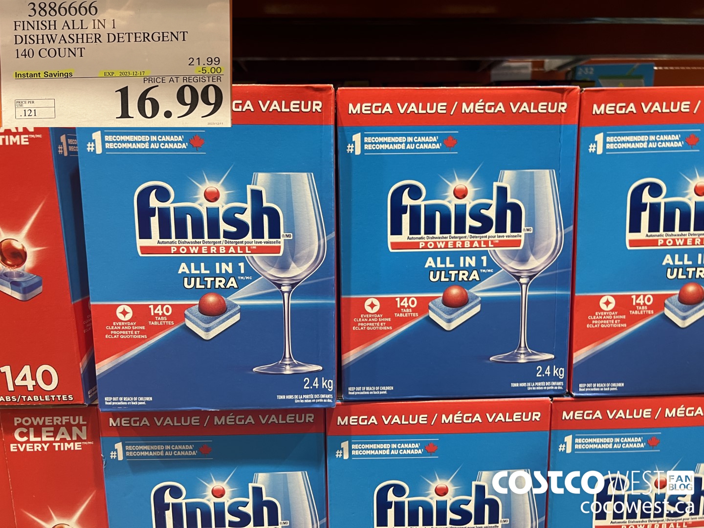 3886666 FINISH ALL IN 1 DISHWASHER DETERGENT 140 COUNT ($5.00 INSTANT SAVINGS EXPIRES ON 2023-12-17) $16.99