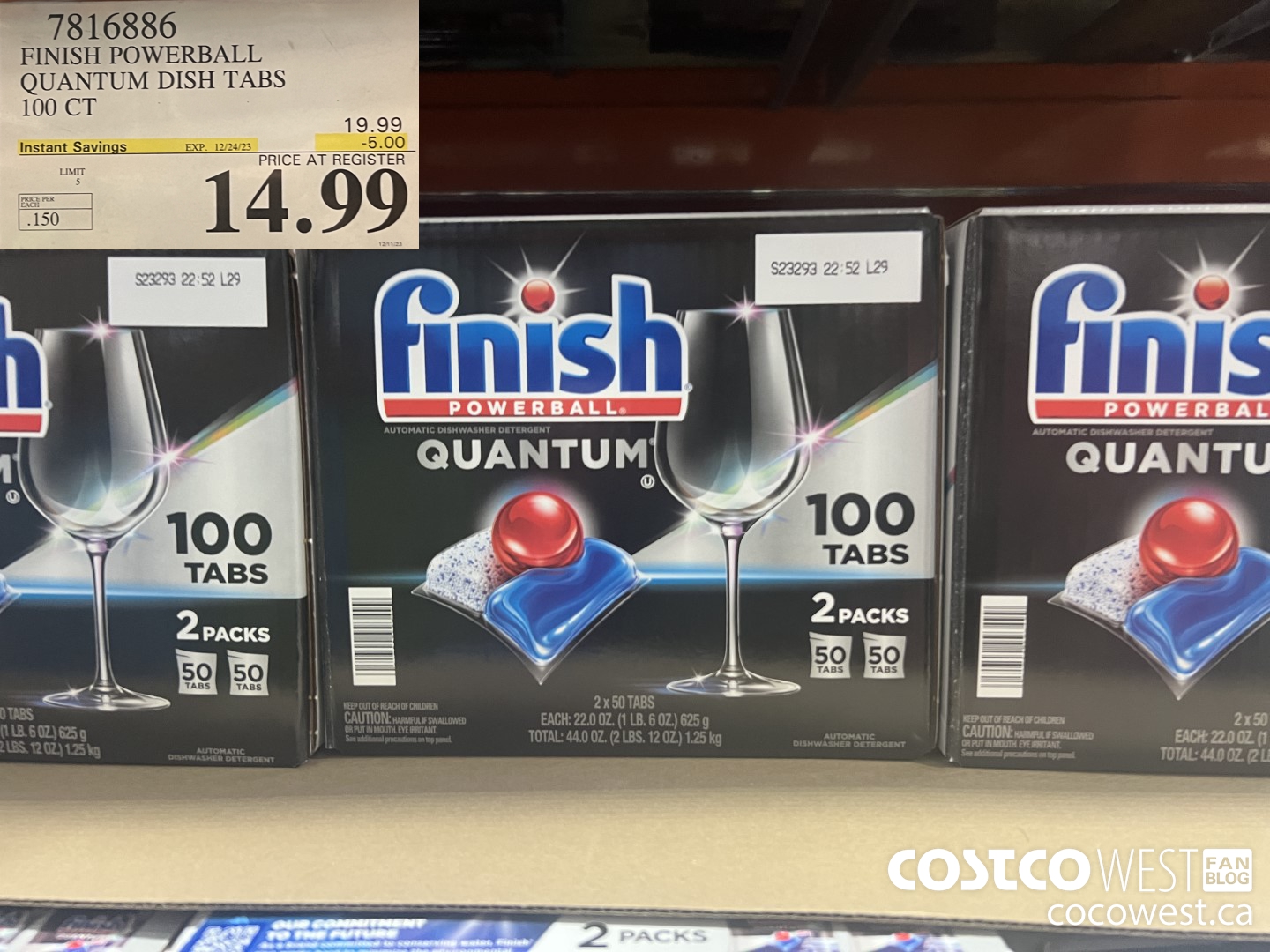 7816886 FINISH POWERBALL QUANTUM DISH TABS 100 CT ($5.00 INSTANT SAVINGS EXPIRES ON 2023-12-24) $14.99