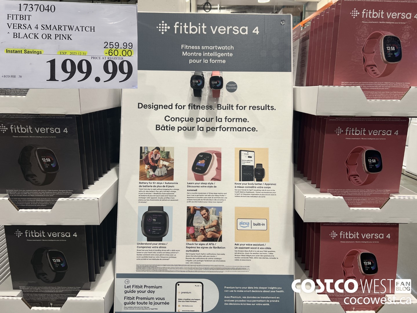 1737040 FITBIT VERSA 4 SMARTWATCH BLACK OR PINK ($60.00 INSTANT SAVINGS EXPIRES ON 2023-12-31) $199.99