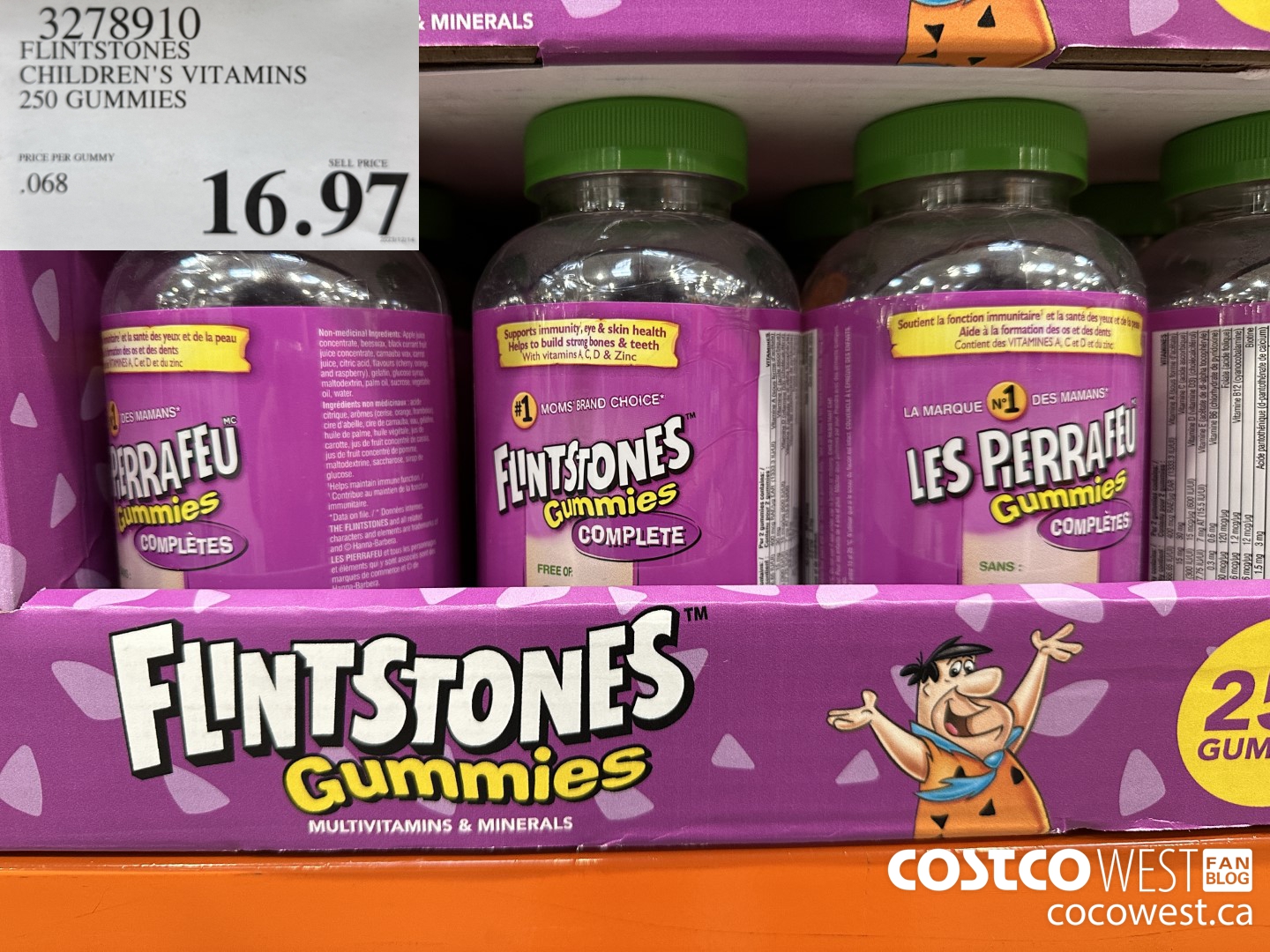 3278910 FLINTSTONES CHILDREN'S VITAMINS 250 GUMMIES $16.97