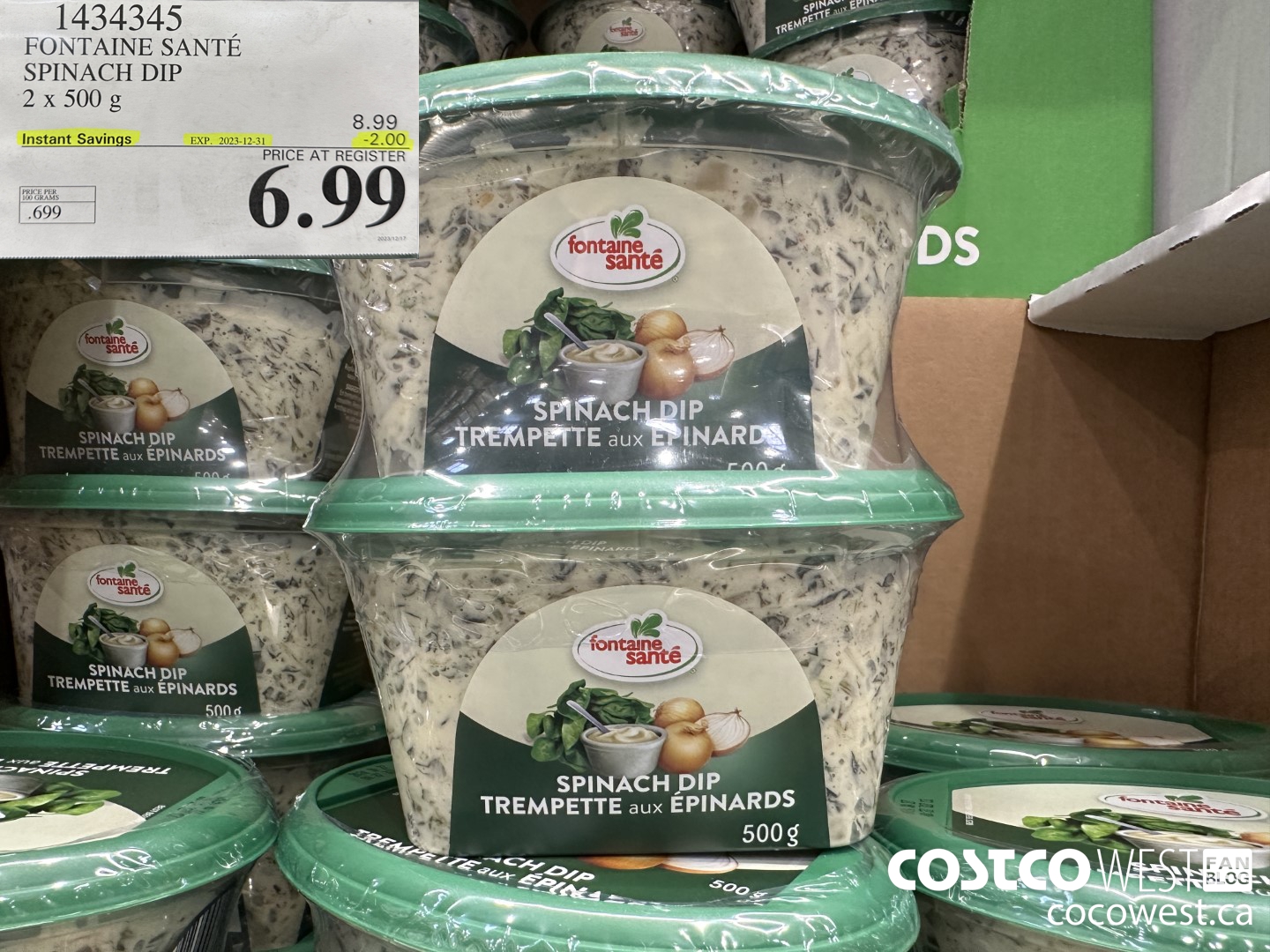 1434345 FONTAINE SANTE SPINACH DIP 2 X 500 G ($2.00 INSTANT SAVINGS EXPIRES ON 2023-12-31) $6.99
