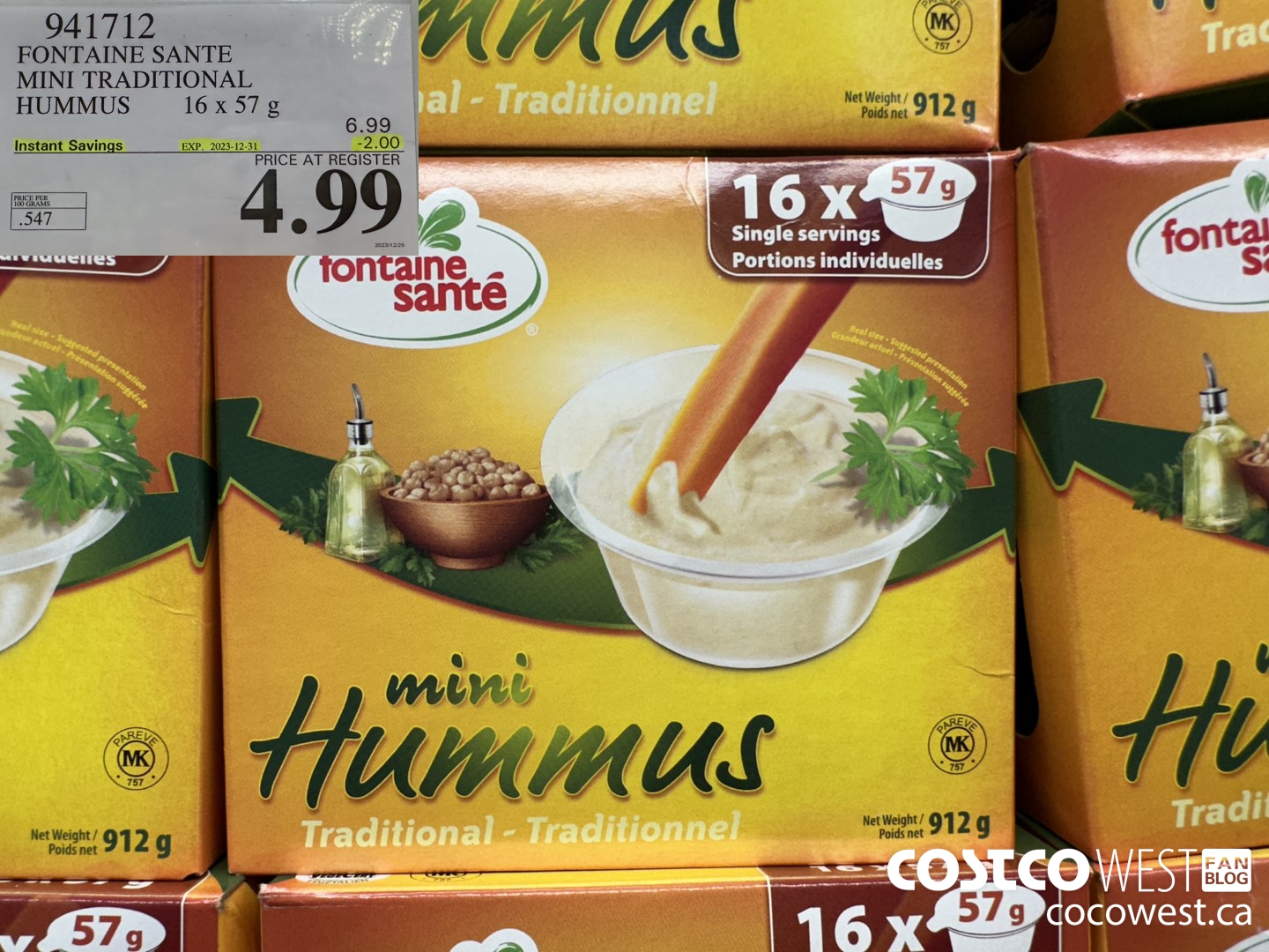941712 FONTAINE SANTE MINI TRADITIONAL HUMMUS 16x57 g ($2.00 INSTANT SAVINGS EXPIRES ON 2023-12-31) $4.99