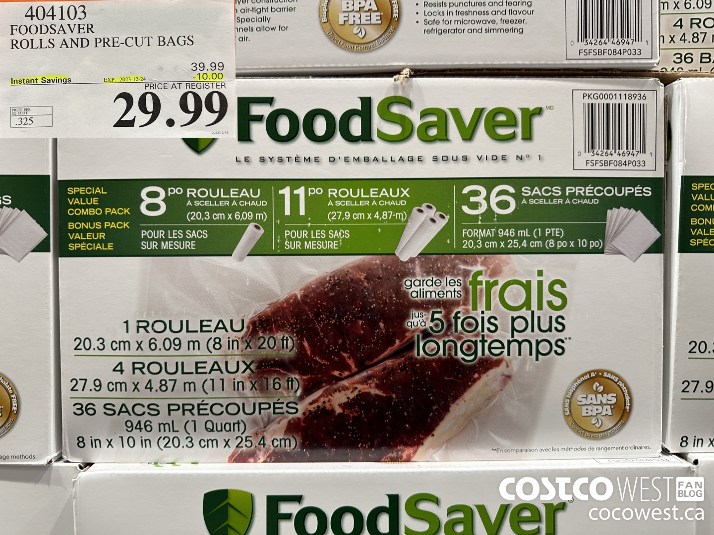 404103 FOODSAVER ROLLS AND PRE-CUT BAGS ($10.00 INSTANT SAVINGS EXPIRES ON 2023-12-24) $29.99
