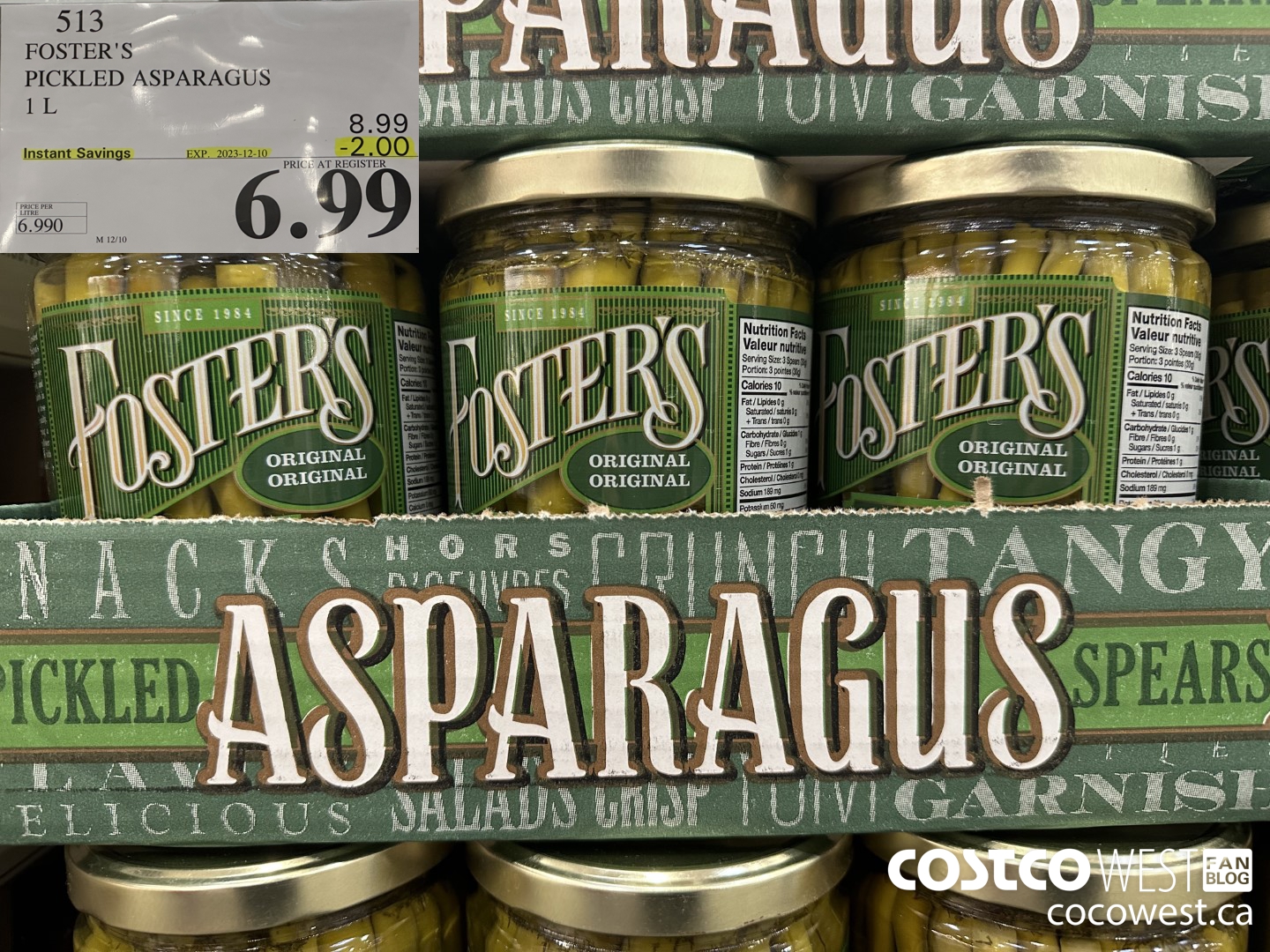 513 FOSTER'S PICKLED ASPARAGUS 1 L ($2.00 INSTANT SAVINGS EXPIRES ON 2023-12-10) $6.99