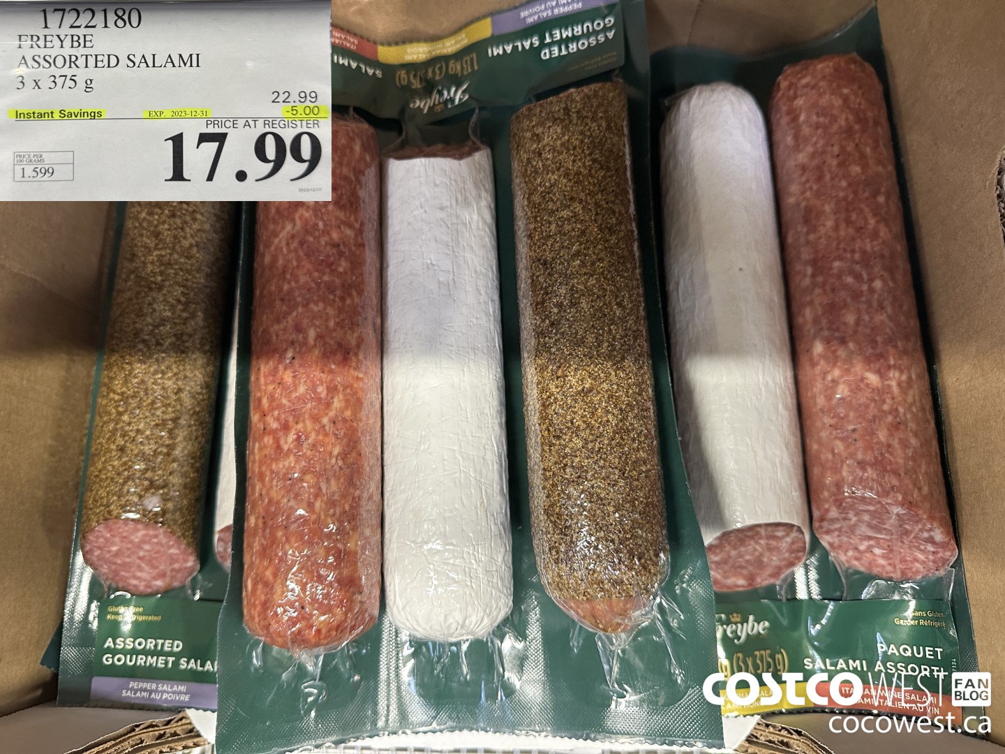1722180 FREYBE ASSORTED SALAMI 3 x 375 g ($5.00 INSTANT SAVINGS EXPIRES ON 2023-12-31) $17.99