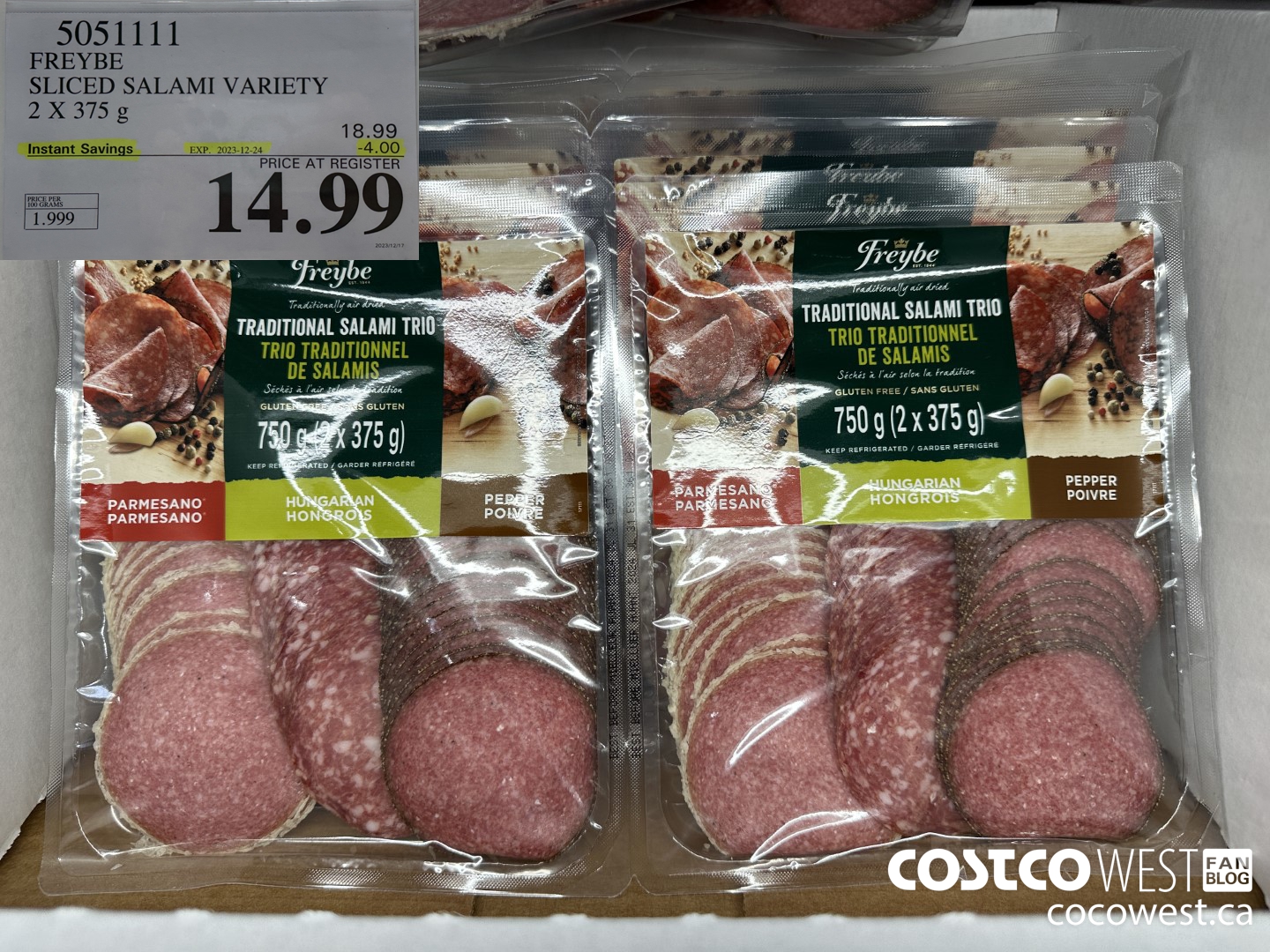 5051111 FREYBE SLICED SALAMI VARIETY 2 X 375 g ($4.00 INSTANT SAVINGS EXPIRES ON 2023-12-24) $14.99