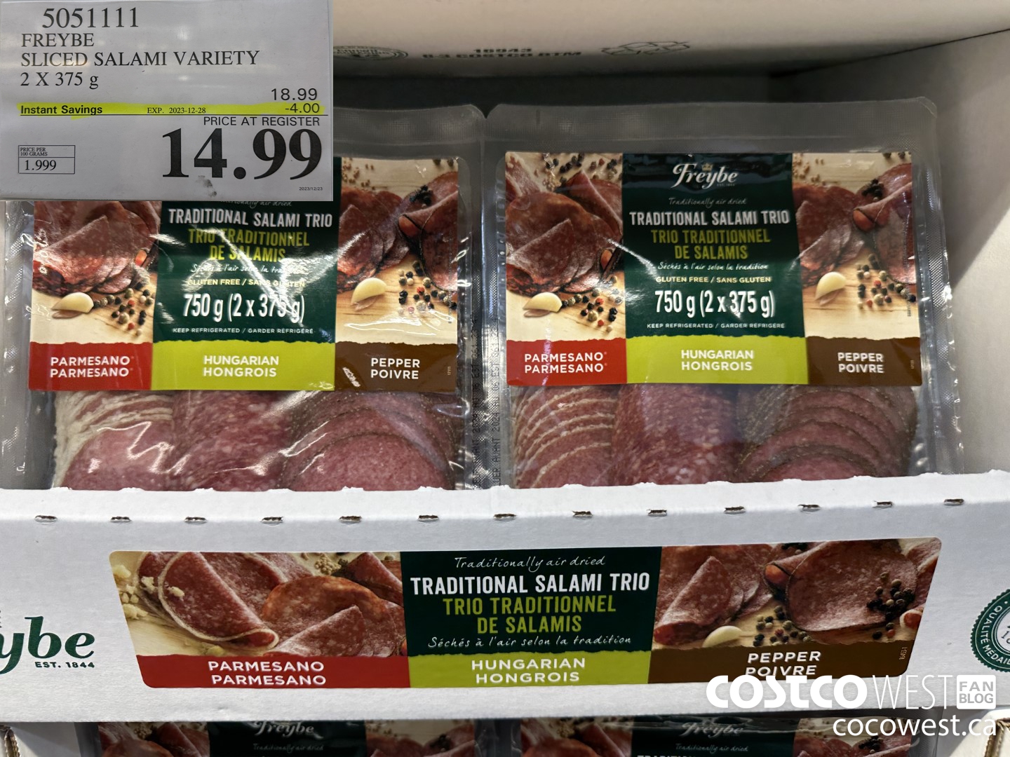 5051111 FREYBE SLICED SALAMI VARIETY 2 X 375 g ($4.00 INSTANT SAVINGS EXPIRES ON 2023-12-28) $14.99