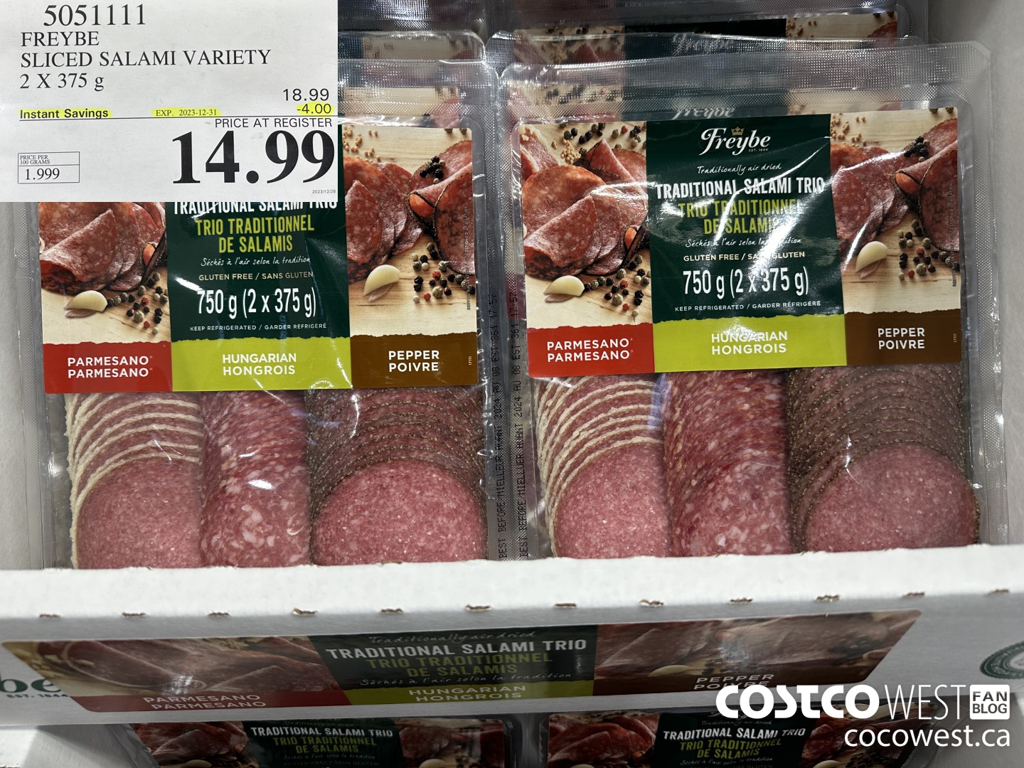 5051111 FREYBE SLICED SALAMI VARIETY 2 X 375 g ($4.00 INSTANT SAVINGS EXPIRES ON 2023-12-31) $14.99