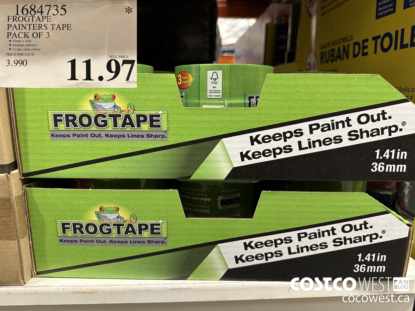 1684735 FROGTAPE PAINTERS TAPE PACK OF 3 $11.97